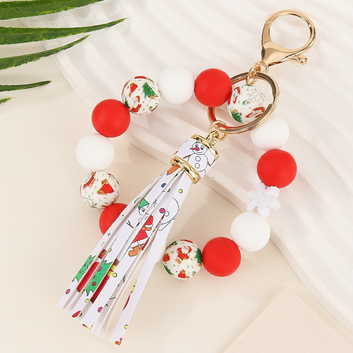 Festive Snowflake Silicone Beaded Keychain & Bracelet Set - Vibrant Holiday Accessory with Lobster Clasp, Perfect Gift for Women and Girls, Durable, Water-Resistant, and Easy to Attach
