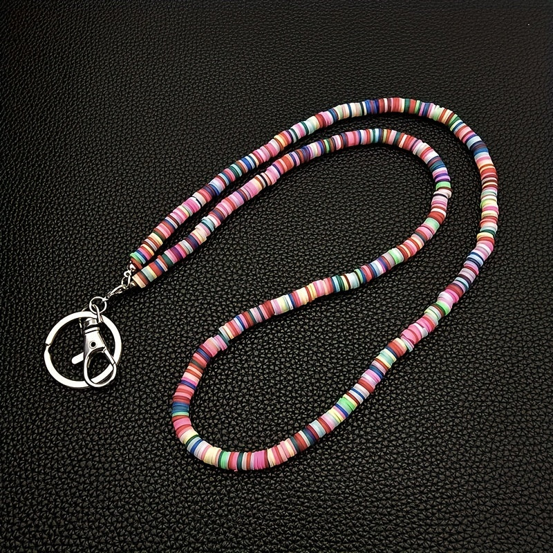 1pc Color Block Phone Lanyard Handmade Soft Clay Keychain Bag Backpack Car Charm Earphone Accessory