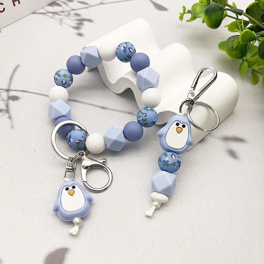 Cute Silicone Penguin & Bee Cartoon Keychains, Anime-Inspired Beaded Animal Charm Keyrings with Lobster Clasp, Single Individual Decorative Key Holder for Bags and Car Keys, Ideal Birthday Gift for Ladies