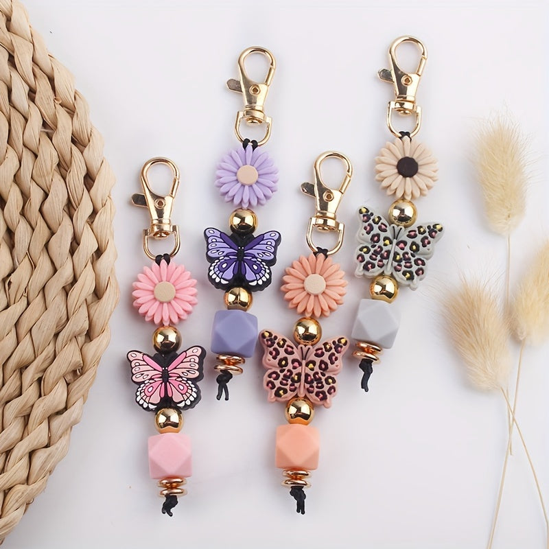 Hemasa Handmade Silicone Beaded Keychains with  Butterfly & Flower Charms