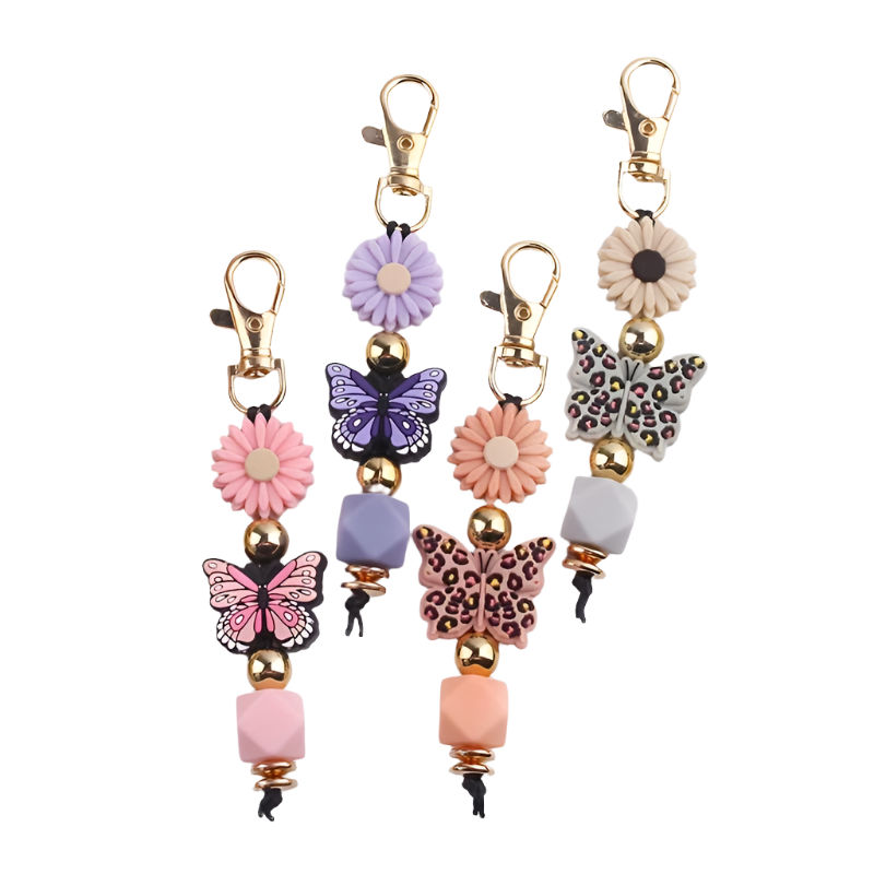 Hemasa Handmade Silicone Beaded Keychains with  Butterfly & Flower Charms