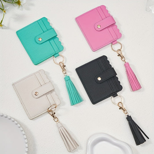 PU Leather Tassel Keychain Wallet, Multifunctional Zipper Card Holder, Key Ring Accessory, Fashionable Bag Pendant