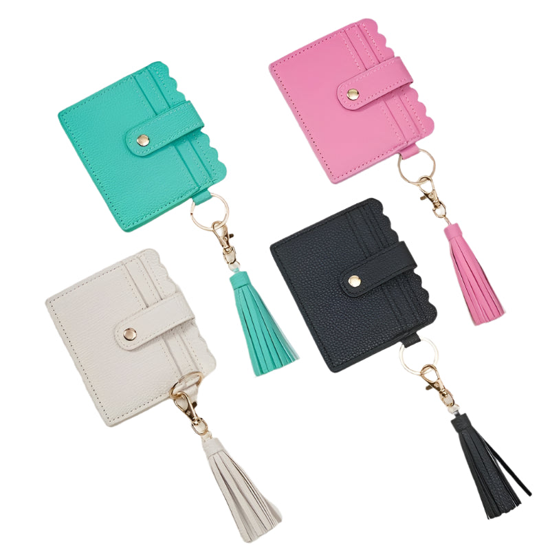 Heamsa PU Leather Tassel Keychain Wallet, Multifunctional Zipper Card Holder/Key Ring