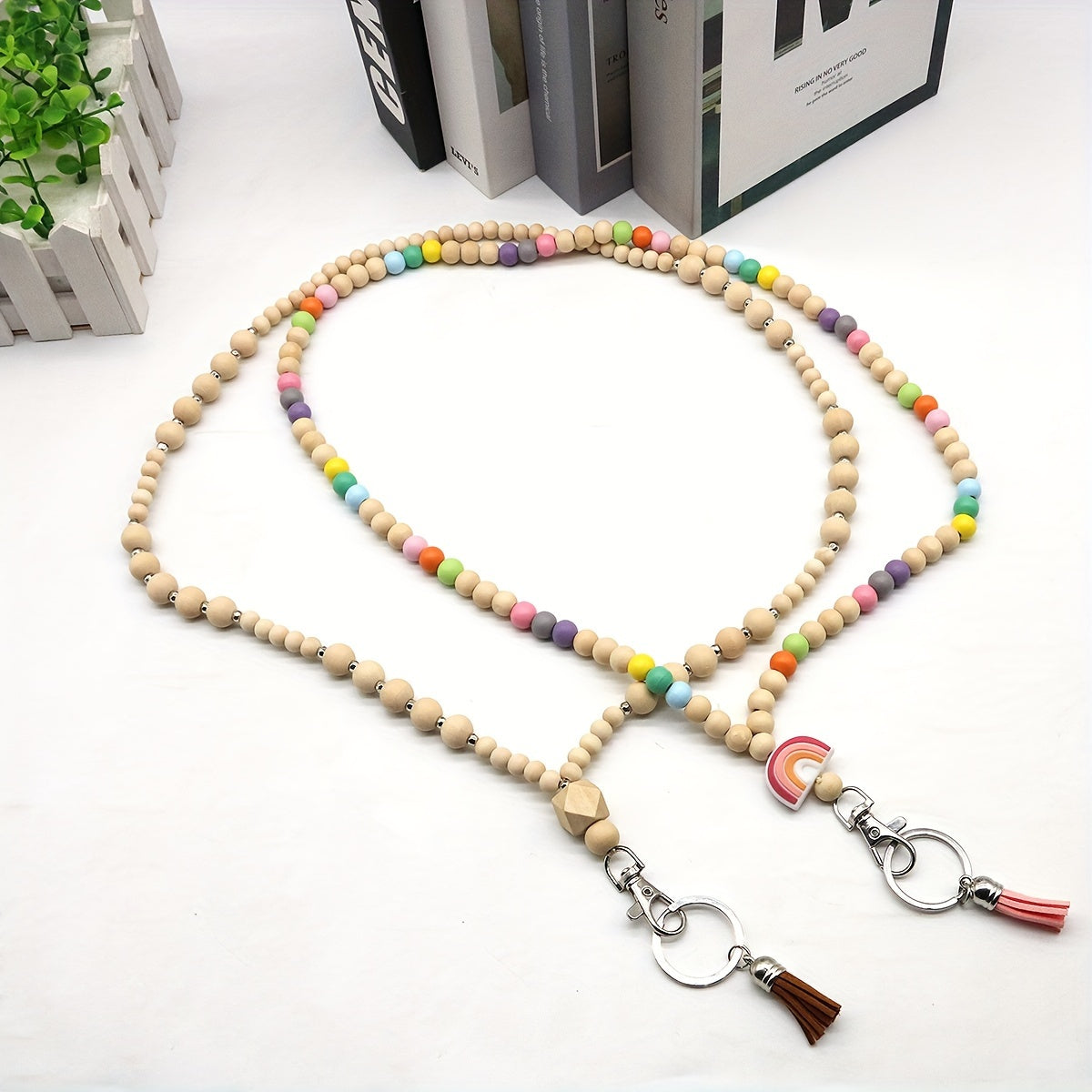 Vibrant Handmade Beaded Necklace with Rainbow Charm and Tassel Keychains - Perfect for Festive Occasions