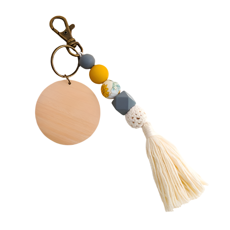Hemasa Silicone Beads Tassel Wood Chip  Keychain , Bag Charms, Birthday Gifts, Party Favors