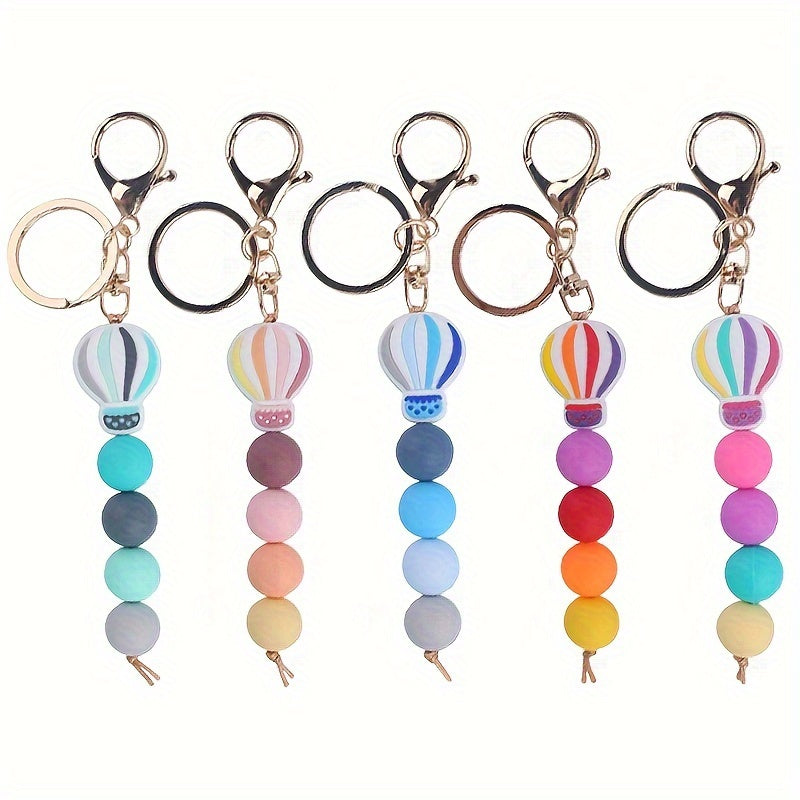 Hemasa  Hot Air Balloon Silicone Beaded Keychain Cute Cartoon ID Badge Holder Key Chain Ring Bag Backpack Charm Car Key Pendant Gift