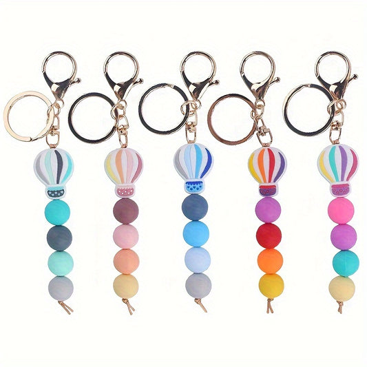 Hemasa  Hot Air Balloon Silicone Beaded Keychain Cute Cartoon ID Badge Holder Key Chain Ring Bag Backpack Charm Car Key Pendant Gift