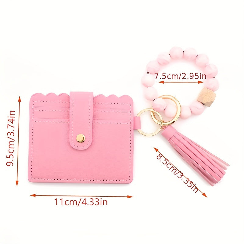 Leopard Pattern Wallet Shape Key Chain PU Leather Tassel Pendant Keyring