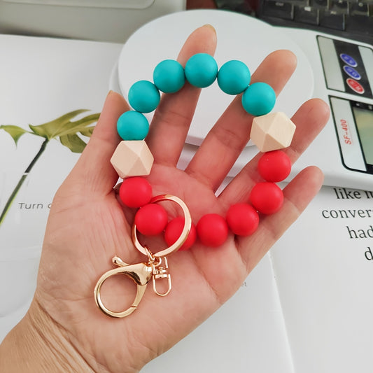 Silicone Beaded Bracelet Wristlet Keychain Color Block Bangle Key Chain Bag Charm Phone Lanyard Earbud Case Cover Accessories Women Female Gift