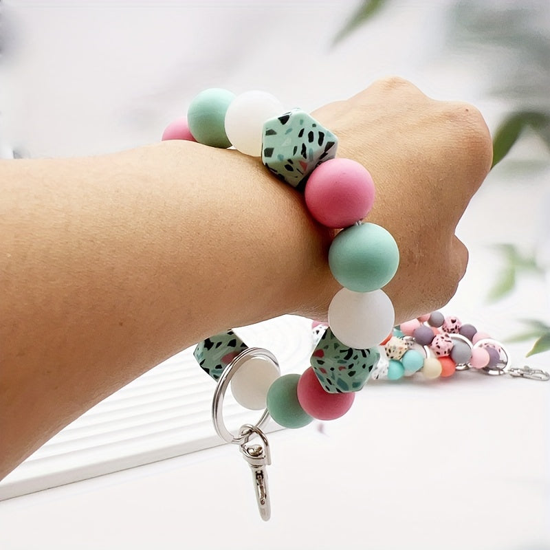 1pc Simple Camouflage Octagonal Silicone Beaded Keychain Bag Key Anti Lost Pendant For Friends