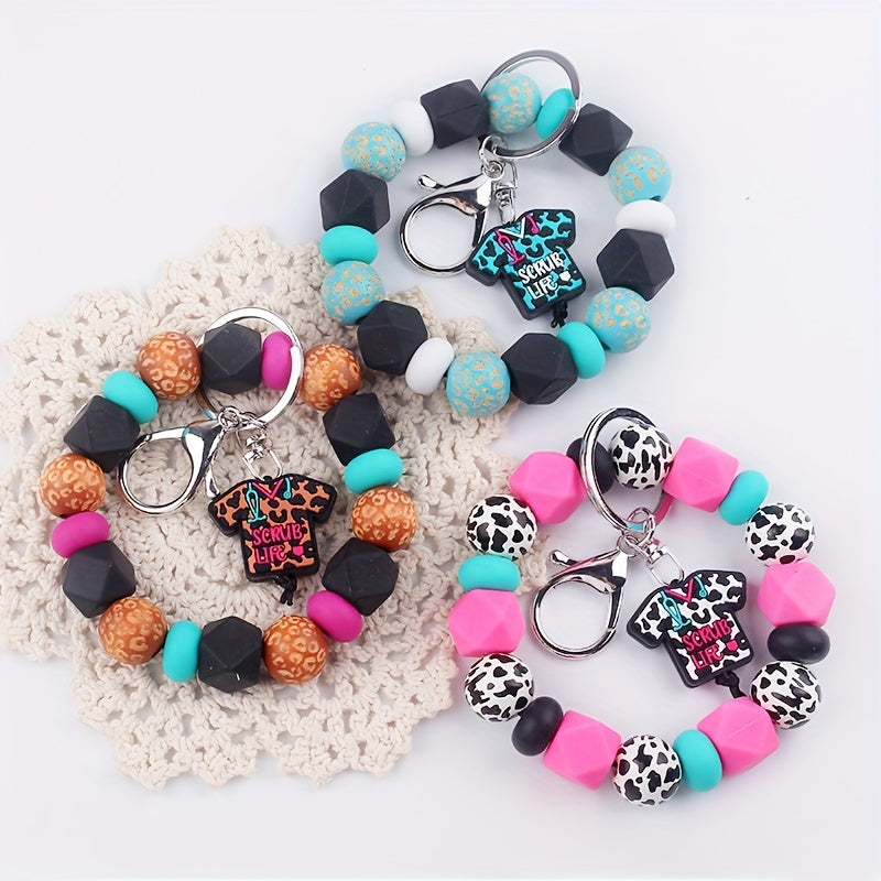 Festive Cartoon Nurse Scrub Keychain: Silicone Beaded Charm for Women's Fashion Accessories - Perfect for Birthdays!