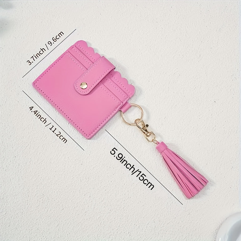 Heamsa PU Leather Tassel Keychain Wallet, Multifunctional Zipper Card Holder/Key Ring
