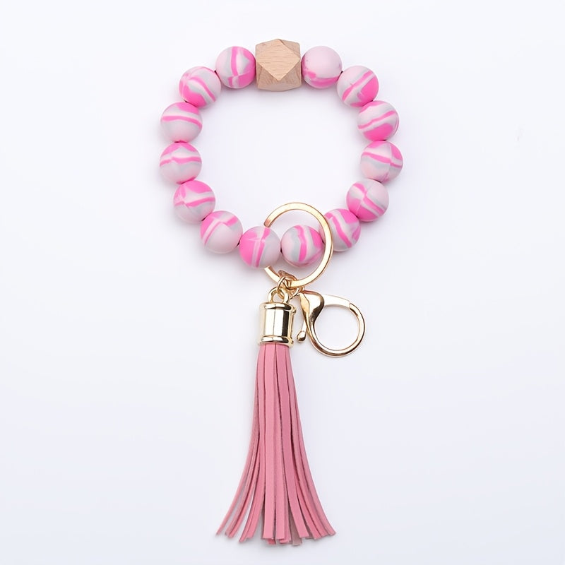 Colorful Silicone Bead Bracelet Keychain, 1pc - Perfect for Birthdays, Halloween & Christmas
