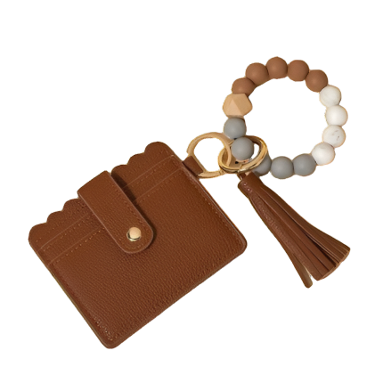 Hemasa Silicone Bead Bracelet Card Holder with PU Tassel Keychain