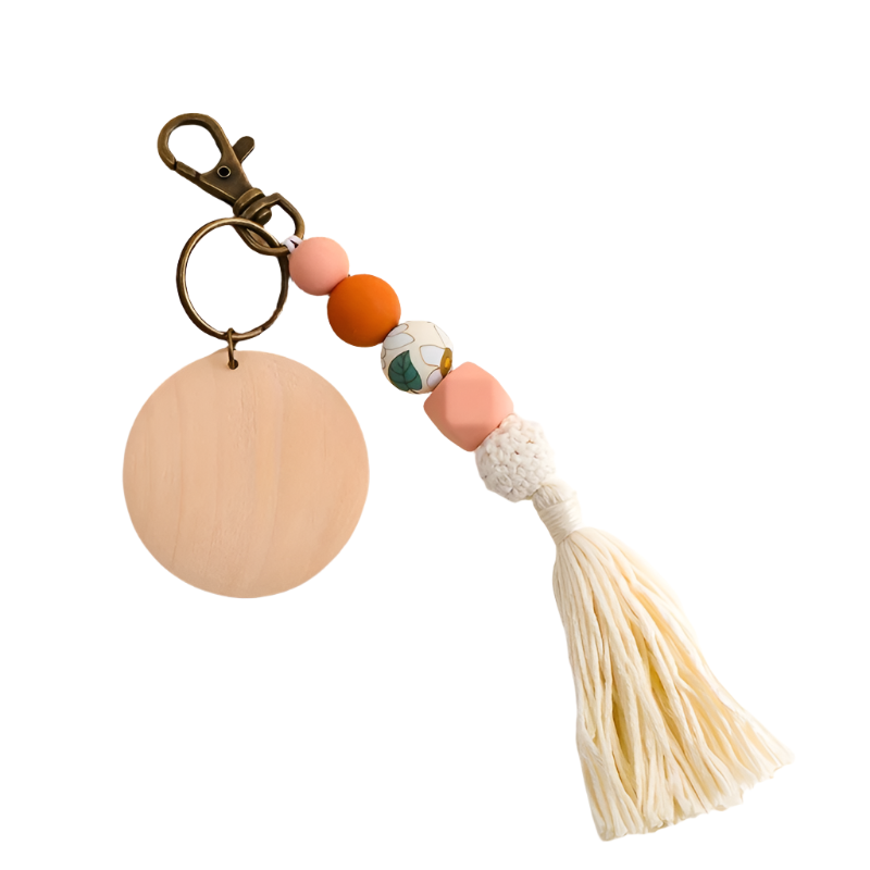 Hemasa Silicone Beads Tassel Wood Chip  Keychain , Bag Charms, Birthday Gifts, Party Favors