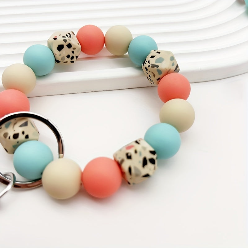 1pc Simple Camouflage Octagonal Silicone Beaded Keychain Bag Key Anti Lost Pendant For Friends