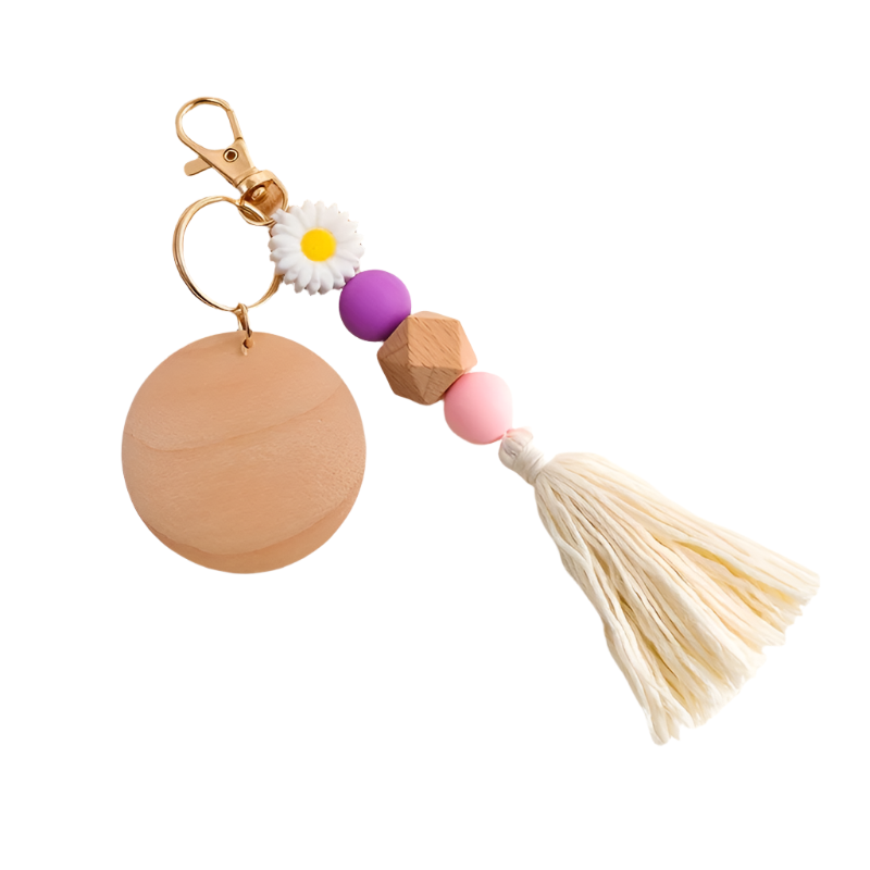 Hemasa Silicone Beads Tassel Wood Chip  Keychain , Bag Charms, Birthday Gifts, Party Favors