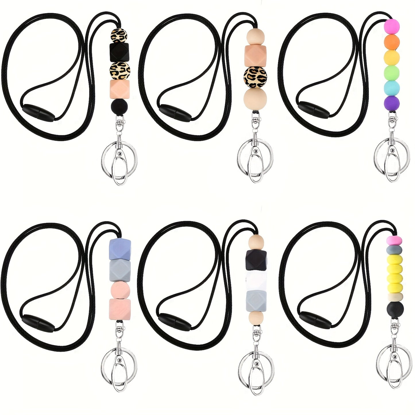 1pcTeacher Lanyards For ID Badge Keys And Keychain, Cute Silicone Beaded Lanyard For Women Nurse Employees Students