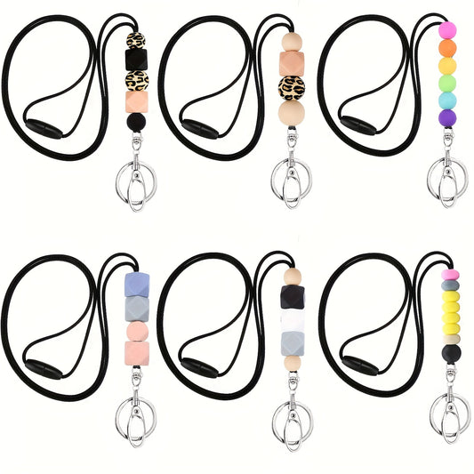 1pcTeacher Lanyards For ID Badge Keys And Keychain, Cute Silicone Beaded Lanyard For Women Nurse Employees Students