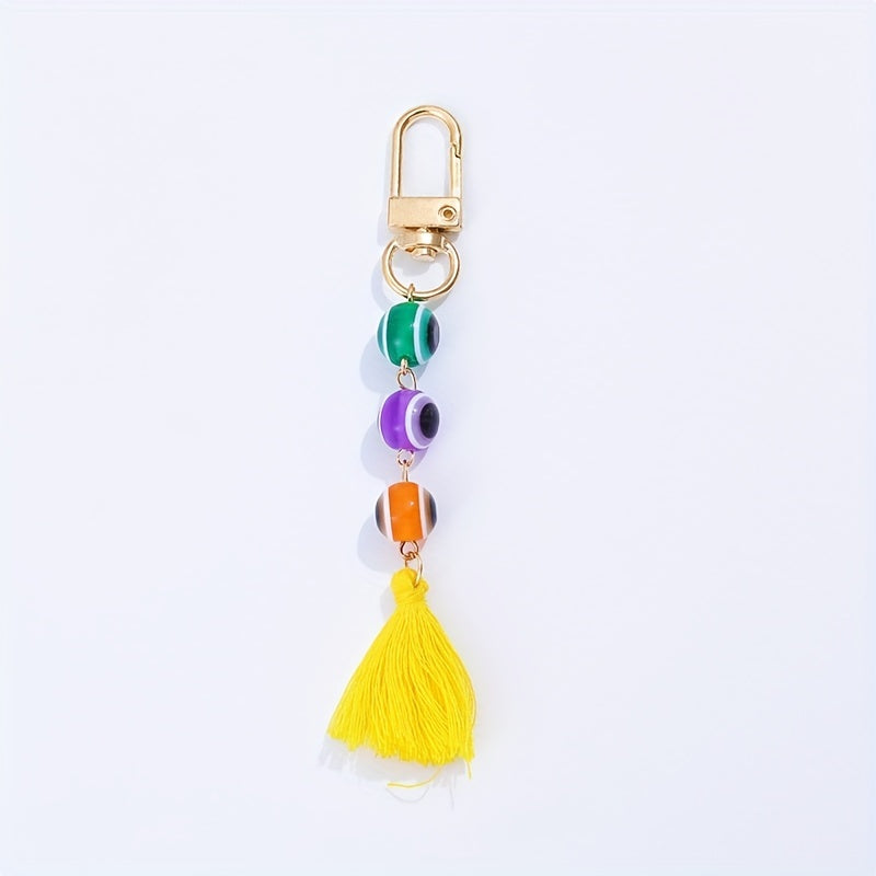 Evil Eye Keychain Cute Amulet Good Luck Color Block Key Ring Purse Bag Backpack Car Accessory Women Men Christmas Gift