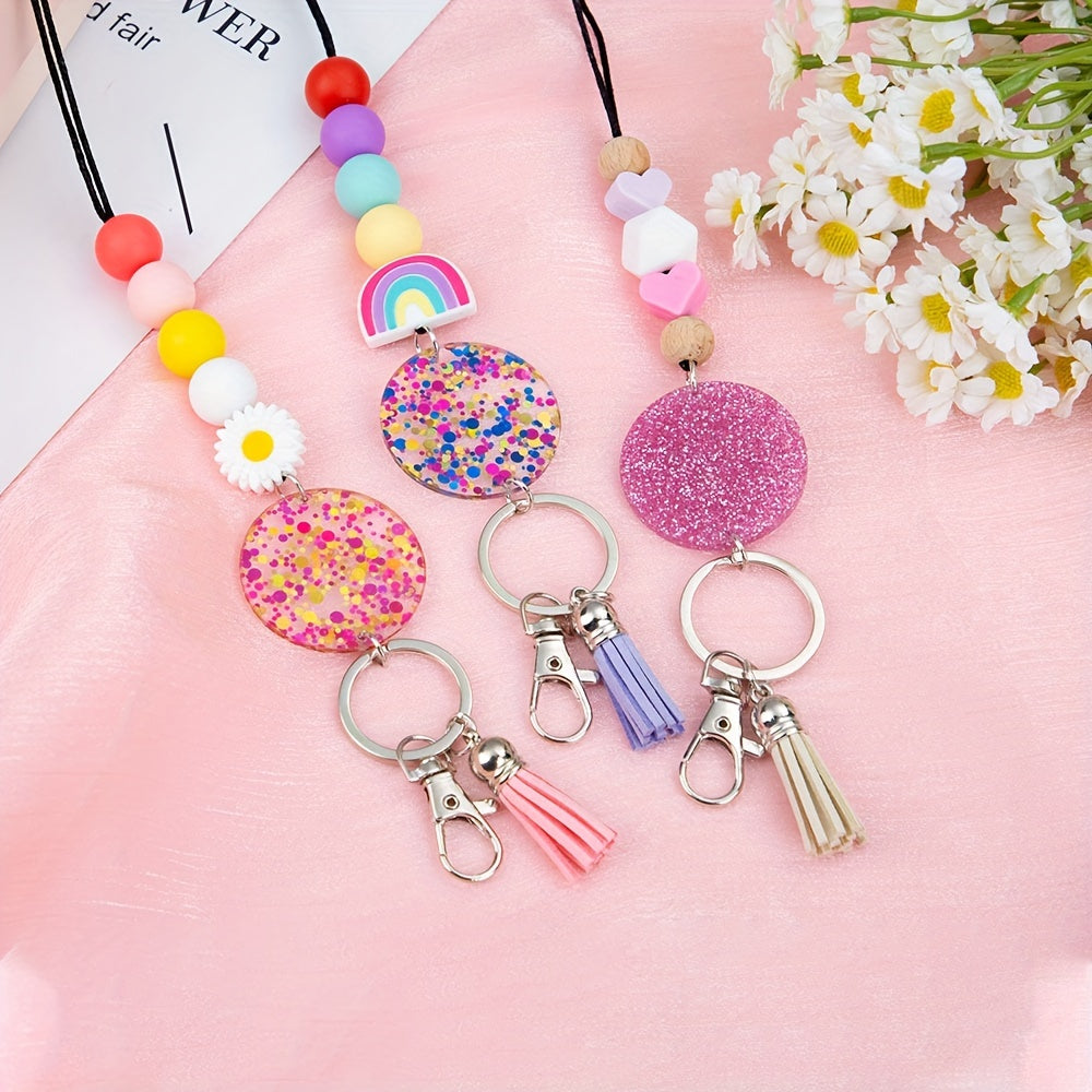 Colorful Glitter Beaded Lanyard With Breakaway Clasp - Perfect For Teachers, Nurses & Office Staff - Includes Id Badge Holder & Keyring