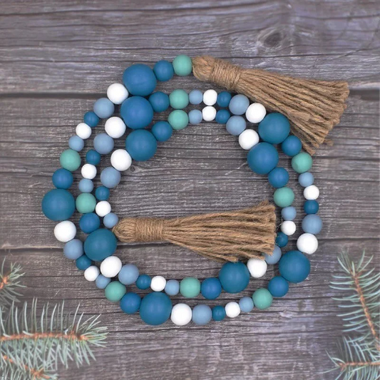 wooden beaded garland | Blue tassel garland | Blue beaded garland | Boho decor | Blue home decor