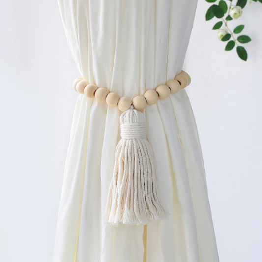 Curtain Tiebacks | Holdbacks | Boho Curtain Stays |Natural Wooden Bead Curtain Ties