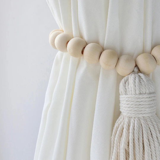 Curtain Tiebacks | Holdbacks | Boho Curtain Stays |Natural Wooden Bead Curtain Ties
