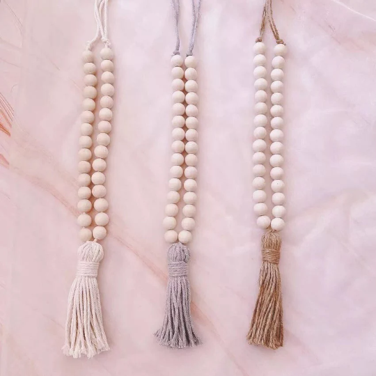 Curtain Tiebacks | Holdbacks | Boho Curtain Stays |Natural Wooden Bead Curtain Ties | Hooks Ropes
