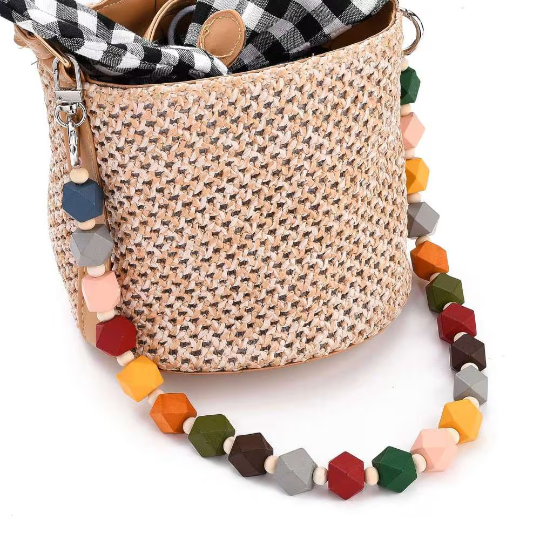 Bag Handles  with Natural Wood Beads