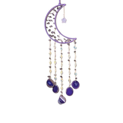 Hemasa Crystal Natural Gemstone Tree of Life Healing Pink Quartz 7 Chakras Grave Agate Stones Reiki Moon Suncatcher Hanging Home Decor