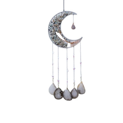 Hemasa Crystal Natural Gemstone Tree of Life Healing Pink Quartz 7 Chakras Grave Agate Stones Reiki Moon Suncatcher Hanging Home Decor