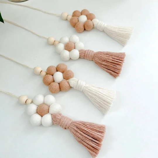 Felt Ball Daisy flower car hangging with Macrame Tassel,Essential Oil Car Diffuser Car Vent Diffuser Car Charm Diffuser Boho Car Decor