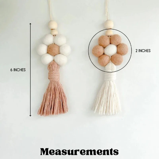 Felt Ball Daisy flower car hangging with Macrame Tassel,Essential Oil Car Diffuser Car Vent Diffuser Car Charm Diffuser Boho Car Decor