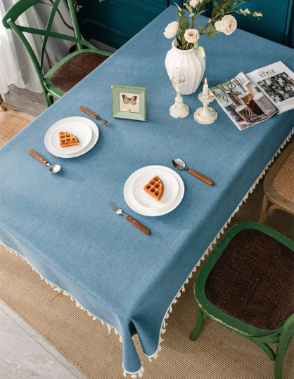 Rectangular table cloth Cotton linen Tassel tablecloth with tassel (140*180,blue) Inactive Photos