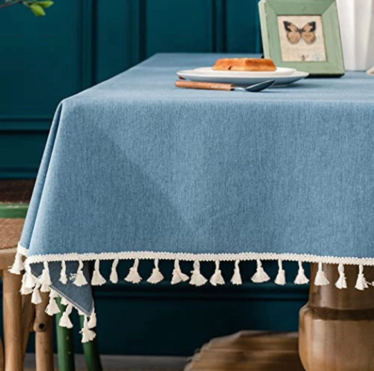 Rectangular table cloth Cotton linen Tassel tablecloth with tassel (140*180,blue) Inactive Photos