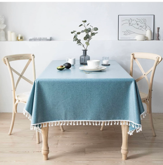 Rectangular table cloth Cotton linen Tassel tablecloth with tassel (140*180,blue) Inactive Photos