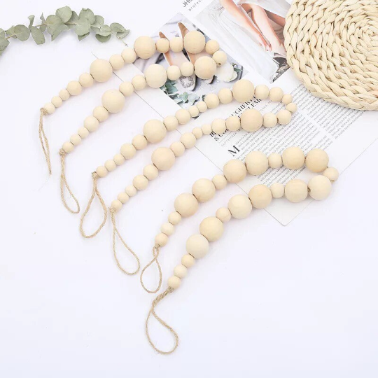 Curtain Tieback | Holdbacks | Boho Curtain Stays |Natural Wooden Bead Curtain Ties | Hooks Ropes.
