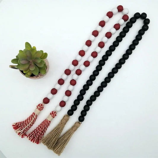 wooden beads garland | Black beads garland | White and Red beads garland | Boho decor | White home decor |black beaded garland