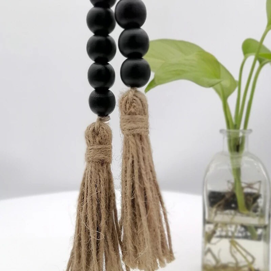 wooden beads garland | Black beads garland | White and Red beads garland | Boho decor | White home decor |black beaded garland