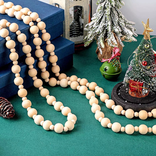 Wooden Bead Christmas Holidays Garland - Boho