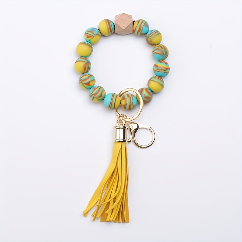Colorful Silicone Bead Bracelet Keychain, 1pc - Perfect for Birthdays, Halloween & Christmas