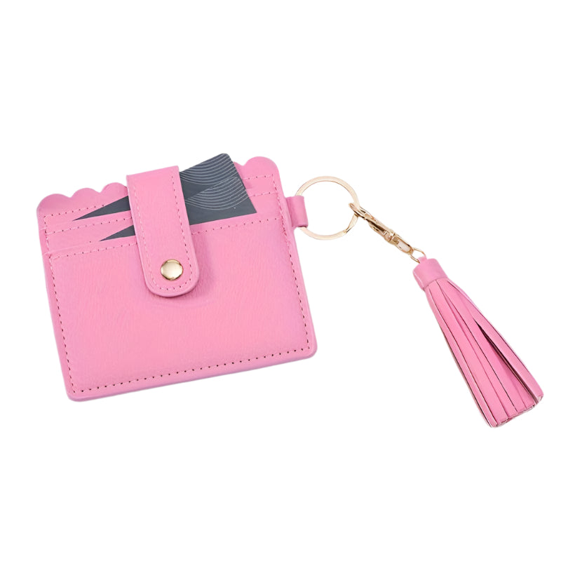Heamsa PU Leather Tassel Keychain Wallet, Multifunctional Zipper Card Holder/Key Ring