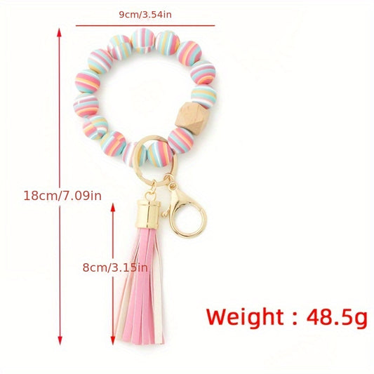 Colorful Silicone Bead Bracelet Keychain, 1pc - Perfect for Birthdays, Halloween & Christmas