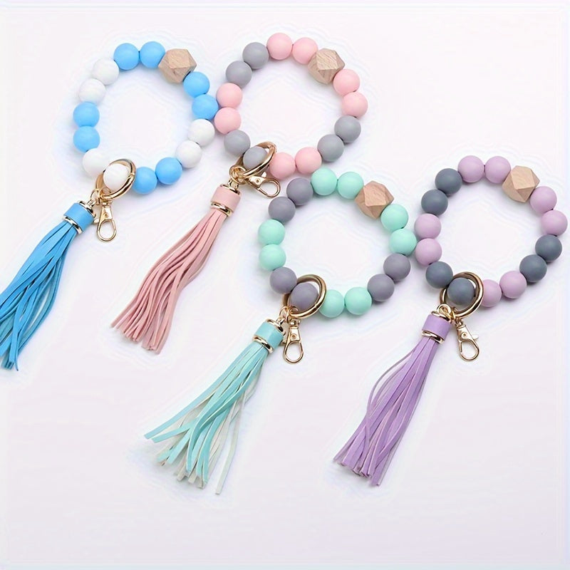 Hemasa  Silicone Beaded Bracelet Keychain Women's Bracelet/ Keychain Wristband Keychain