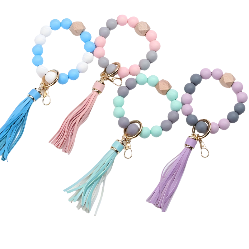 Hemasa  Silicone Beaded Bracelet Keychain Women's Bracelet/ Keychain Wristband Keychain