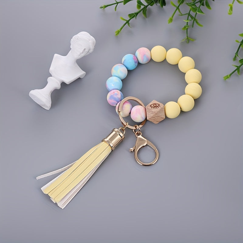 Women's Silicone Beads Wristlet Keychain Beaded Bangle Bracelet Key Chain Purse Mobile Phone Accessories