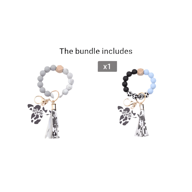 Hemasa Cow Head MAMA Silicone Beaded Bracelet Wristlet Keychain With Western Bangle Keychain