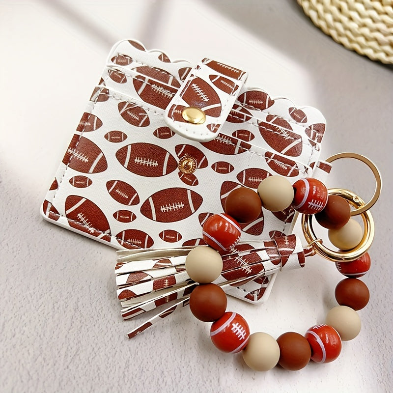 Sporty Chic Beaded Silicone Bracelet Keychain with Coin Purse - Faux Leather, Tassel Accent, Lobster Clasp - Perfect Gift for Women