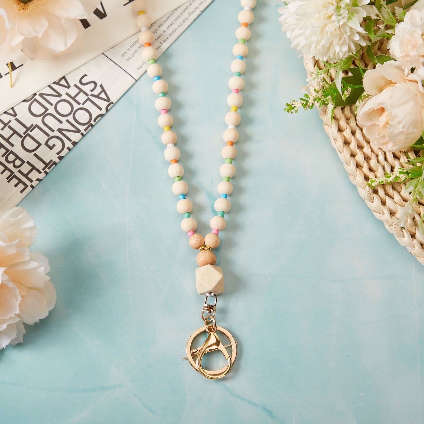 Boho Chic Handmade Wooden Beaded Lanyard - Perfect For Id Badges, Keys & Keychains - Ideal For Nurses, Doctors, Teachers & Students Cute Lanyard For Keys